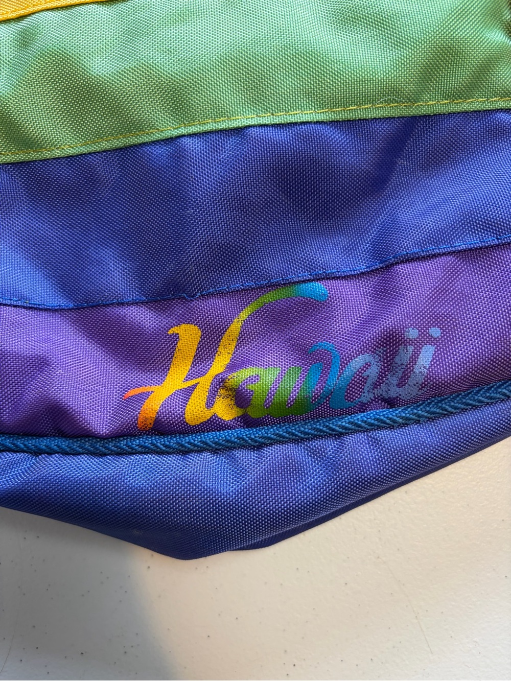 Vintage Hawaii Rainbow Stripe Tote Bag Purple Nylon 80s 90s Beach Travel gym - Picture 2 of 10